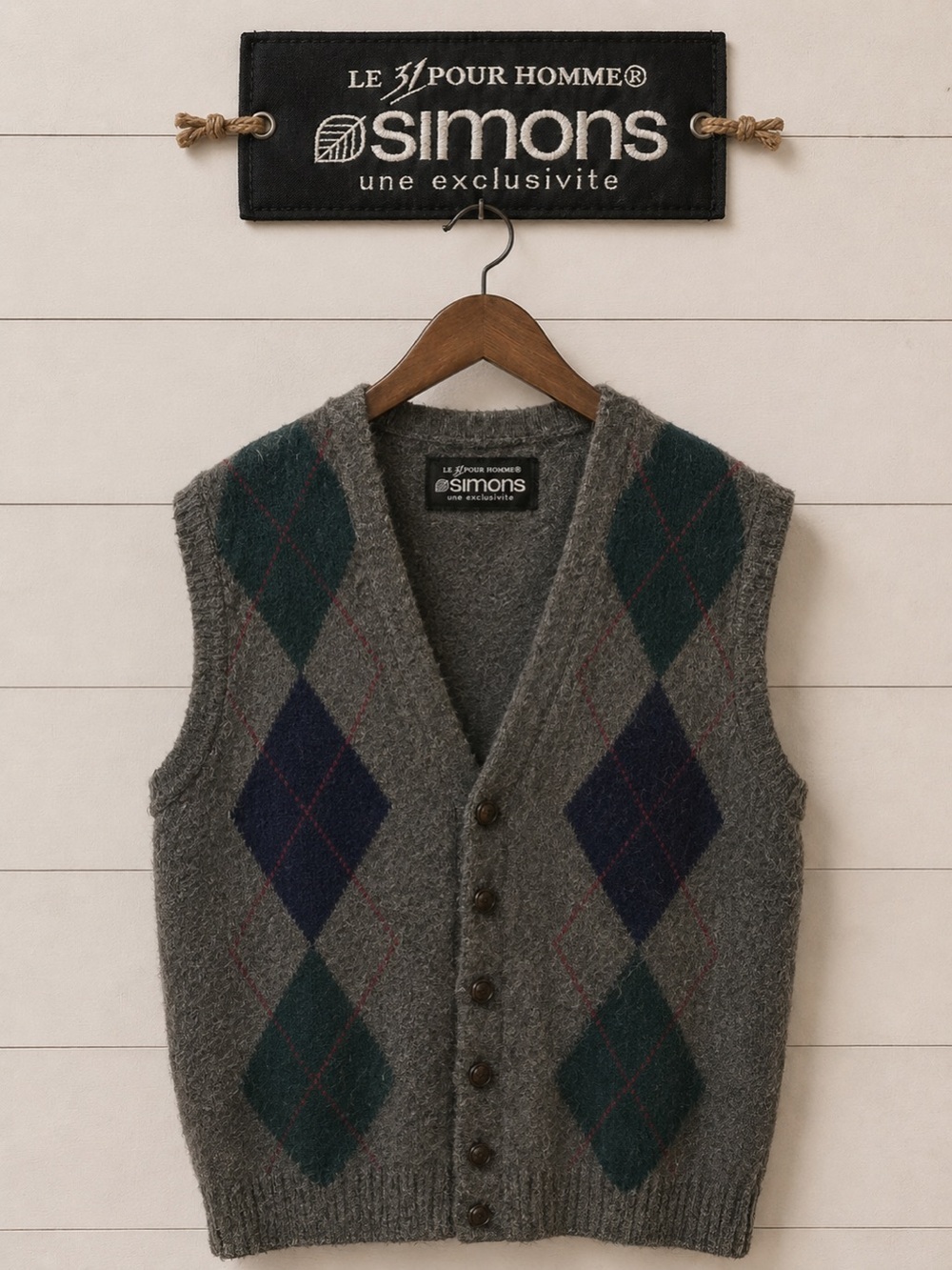 SIMONS Argyle Knit Sweater Vest – Grey – Estimated M/L